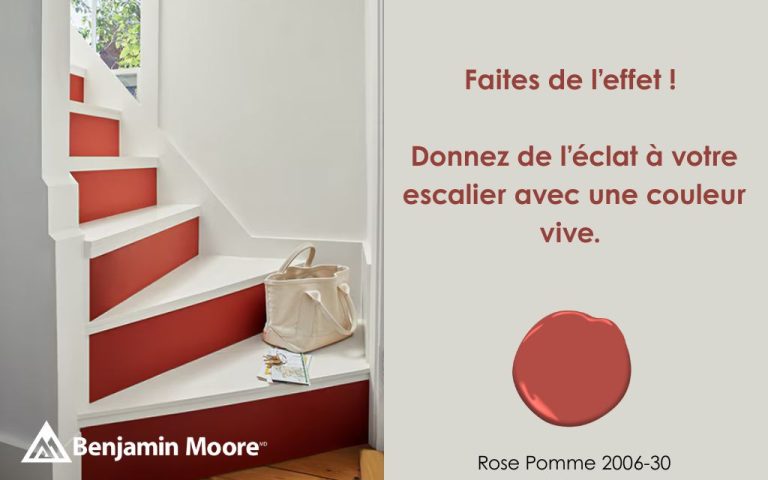 Murs : Blanc Tourterelle OC-57, Regal Select Velouté Moulures : Blanc Tourterelle OC-57, Advance Perle Pas : Blanc Tourterelle OC-57, Email au fini peu lustré pour planchers et patios Contremarches : Rose Pomme 2006-30, Advance Perle